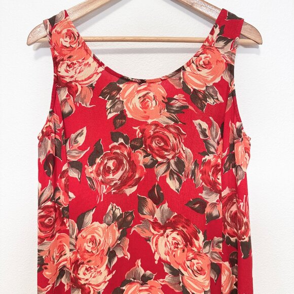 Vintage 90s Express Red Floral Sleeveless Maxi Dress Size 9/10 Medium - Picture 10 of 15